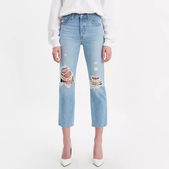Levi’s 501 Women’s Premium Cropped Jeans Straight Leg Distressed Blue Size 26 - Picture 1 of 16